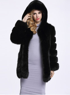 Hooded Single-breasted Faux Fur Coat