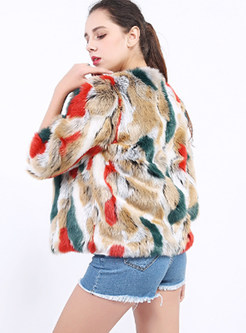 Trendy Three Quarters Sleeve Short Fur Coat