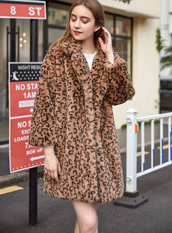 Leopard Long Sleeve Faux Fur Teddy Coat