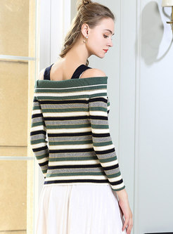 Stylish Striped Off Shoulder Slim Sweater