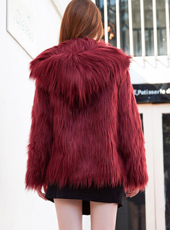 Loose Hooded Long Sleeve Faux Fur Coat