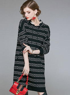 Brief Hooded Striped Loose Dress With Drawstring 