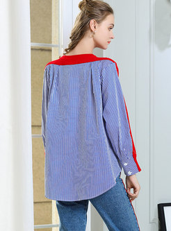 Striped Splicing O-neck Asymmetric Sweater