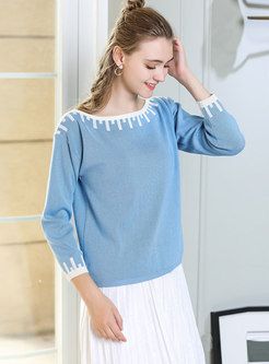 Chic Color-blocked Slash Neck Knitted Sweater
