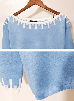 Chic Color-blocked Slash Neck Knitted Sweater