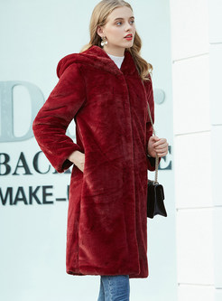 Solid Color Hooded Long Teddy Coat