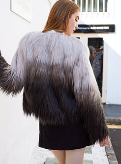 Color-blocked Long Sleeve Short Faux Fur Coat