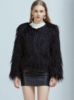 Black Long Sleeve Slim Faux Fur Coat