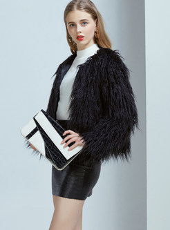 Black Long Sleeve Slim Faux Fur Coat