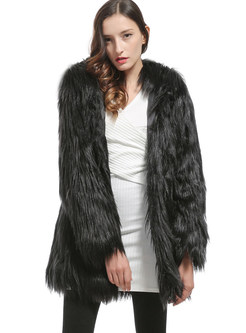 Long Sleeve Thick Warm Faux Fur Coat