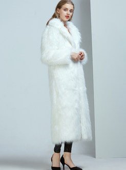 Nothced Collar Long Faux Fur Coat