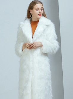 Nothced Collar Long Faux Fur Coat