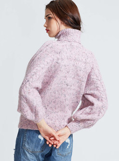 Fashion Lantern Sleeve High Neck Pullover Sweater