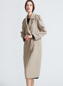 Trendy Beige Elegant Belted Wool Coat