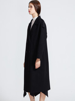 Trendy Solid Color Elegant Belted Wool Coat