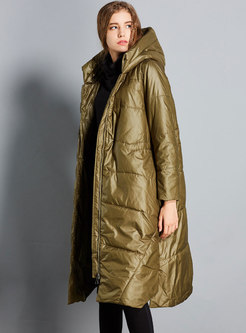 Fashion Green Hooded Cocoon Bubble Coat