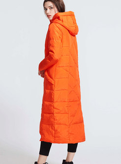 Fashion Monochrome Hooded Long Down Coat