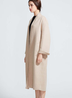 Trendy Beige Double-sided Cashmere Coat With Belt
