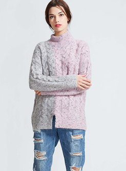 Chic Stitching Short Knitted Sweater With Split