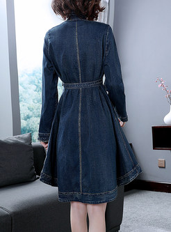 Vintage V-neck Long Sleeve Asymmetric A Line Dress