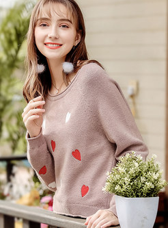 Stylish Crew-neck Heart Pattern Knitted Sweater