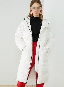 Fashion White Hooded Knee-length Down Coat
