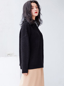 Brief Solid Color Standing Collar Sweater