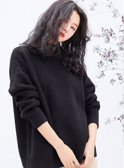Brief Solid Color Standing Collar Sweater