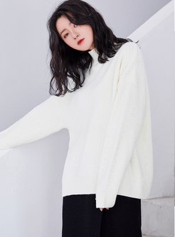 Standing Collar Long Sleeve Loose Pullover Sweater