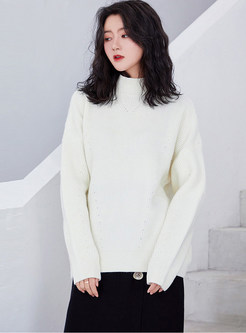 Standing Collar Long Sleeve Loose Pullover Sweater