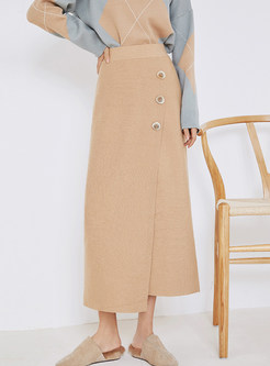 Irregular Slit Bodycon Knitted Skirt