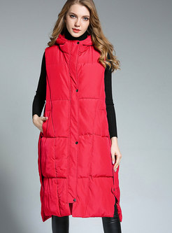 Winter Red Hooded Down Coat Plus Size Vest 