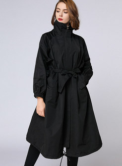Autumn Plus Size Black Belted Trench Coat
