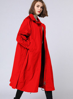 Autumn Plus Size Red Belted Trench Coat