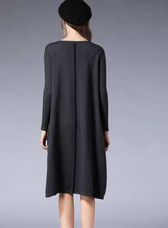 Fashion Crew-neck Asymmetric Knitted Dress