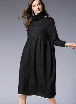 Fashion Hit Color Stand Collar Knitted Dress