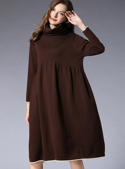 Fashion Hit Color Stand Collar Knitted Dress
