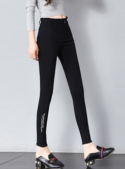 Trendy Embroidered Irregular Selvedge Slim Denim Pants