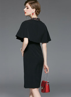 Black Sleeveless Bodycon Dress With Cape