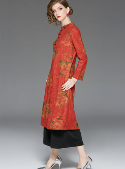 Vintage Autumn Improved Cheongsam Dress & Wide-leg Pants