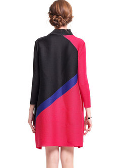 Stylish Standing Collar Hit Color Shift Dress