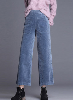 Fashion Elastic Waist Pocket Wide Leg Pants