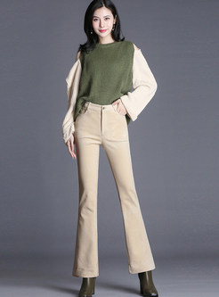 Solid Color High Waist Easy-matching Flare Pants