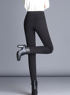 Trendy Elastic Waist Slim Leggings With Pocket