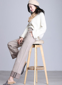 Brief Color-blocked Bottom Long Pants With Button