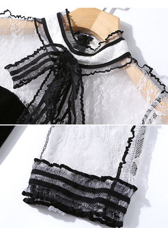 Chic Lace-paneled Bowknot Velvet Slim Dress