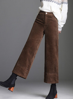 Solid Color High Waist Wide Leg Pants With Button