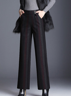 Color-blocked Striped Loose Thermal Long Pants