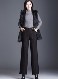 Color-blocked Striped Loose Thermal Long Pants