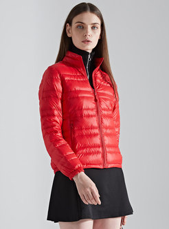 Fashion Red Stand Collar Cropped Down Coat